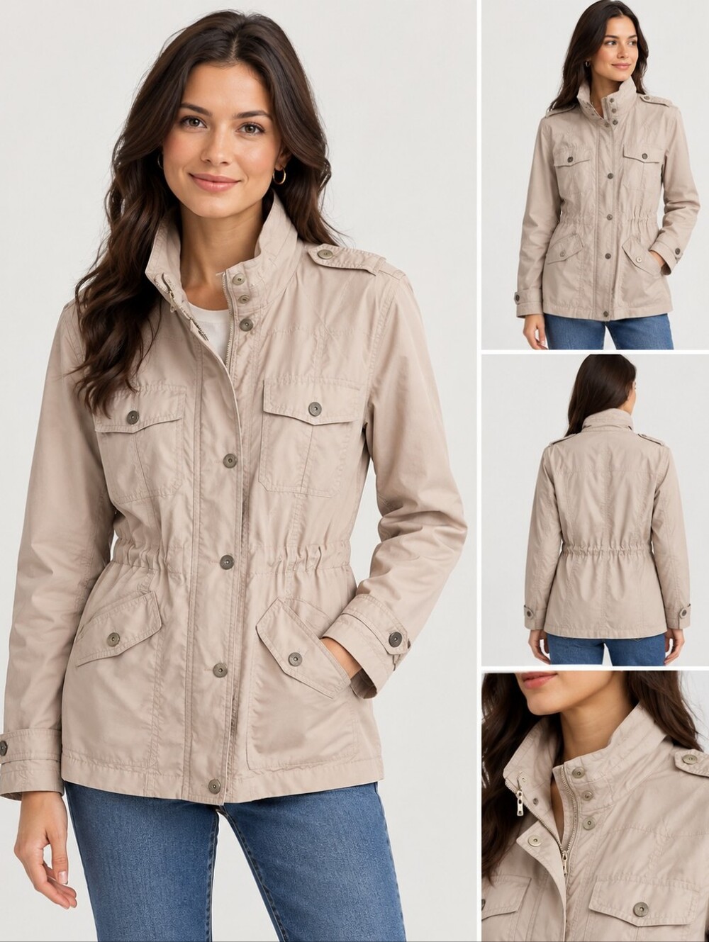 BLACK Label Light Beige Utility Jacket - Women’s XS Military-Inspired Travel